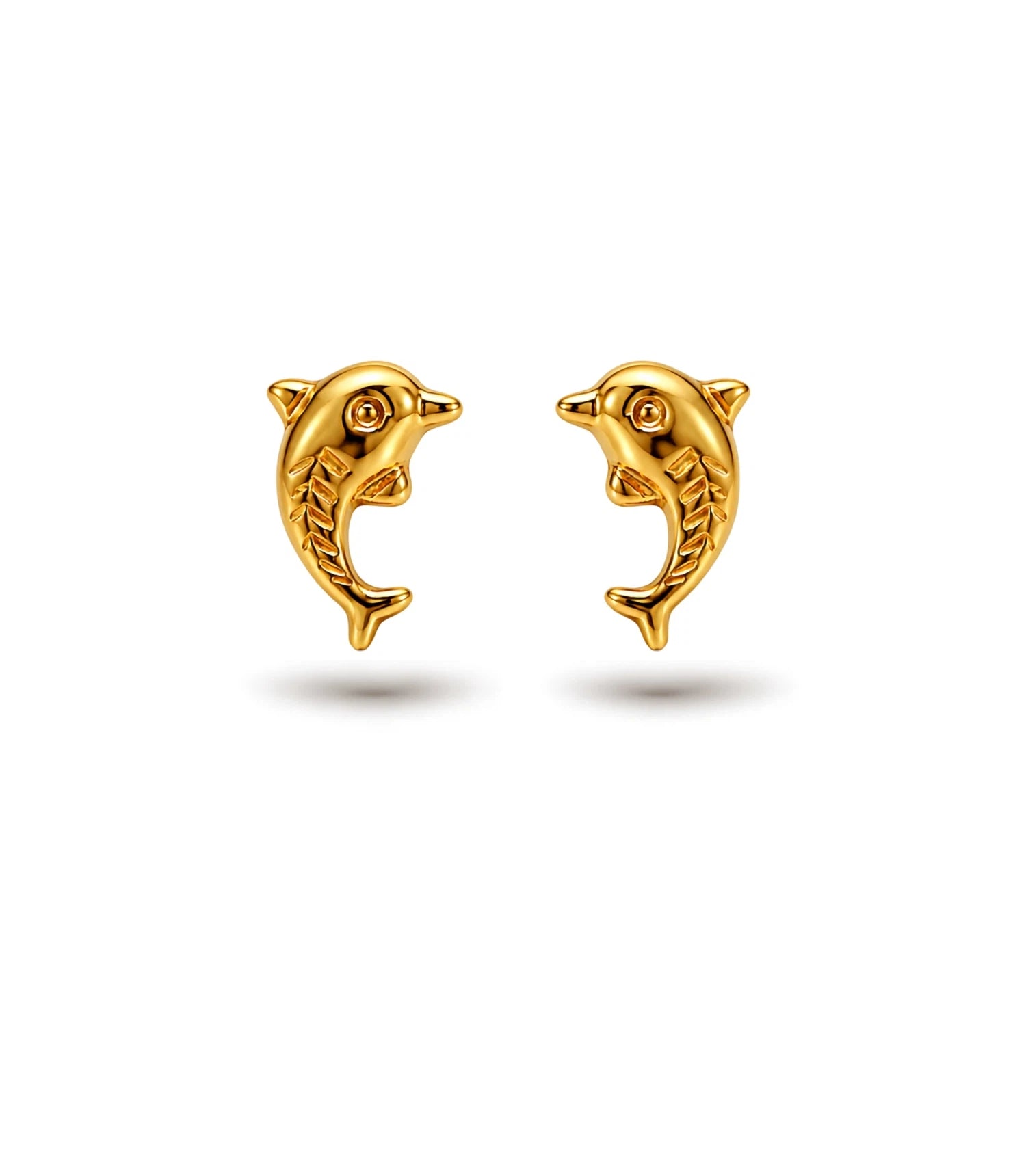 Gold Plated Dolphin Fish Stud Earrings