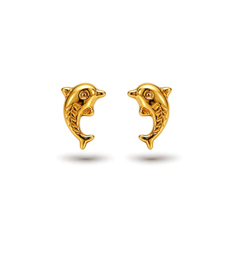 Gold Plated Dolphin Fish Stud Earrings