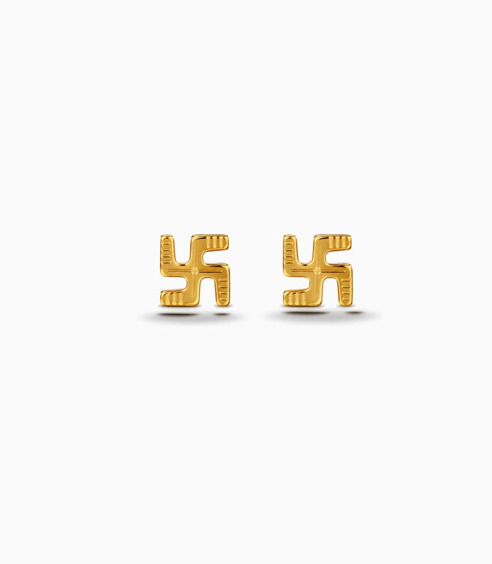 Gold Plated Swastik Stud Earrings