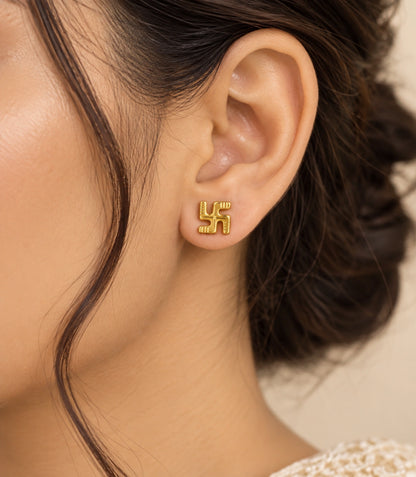 Gold Plated Swastik Stud Earrings