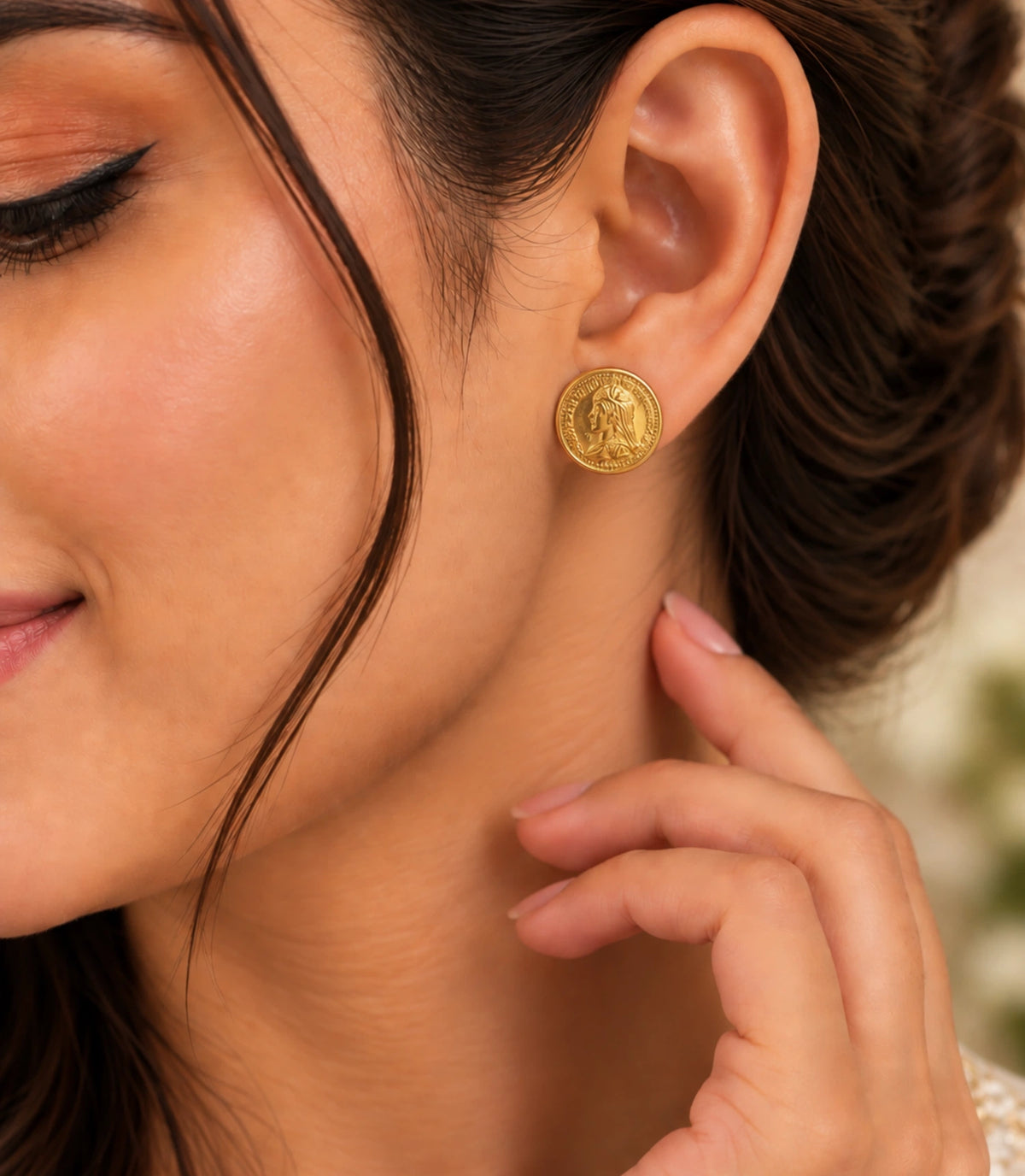 Gold Plated Coin Touch Stud Earrings