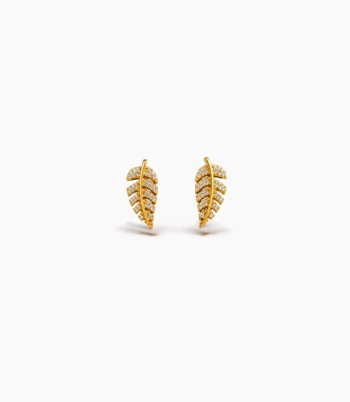 Gold Plated AD Leaf Stud Earrings