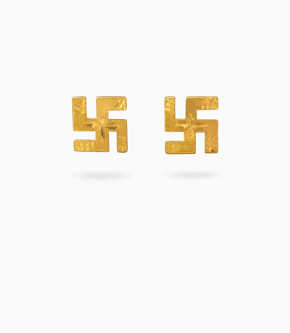 Gold Plated Divine Swastik Stud Earrings