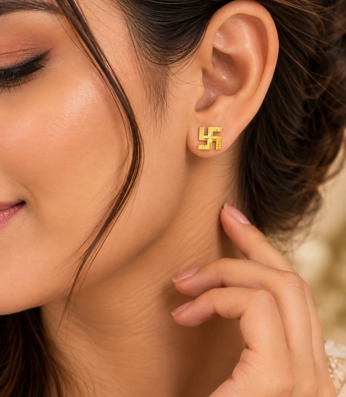 Gold Plated Divine Swastik Stud Earrings