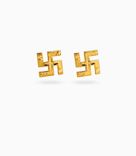 Gold Plated Swastik Blessing Stud Earrings