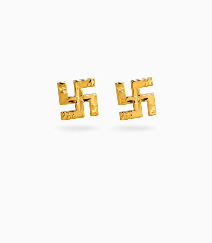 Gold Plated Swastik Blessing Stud Earrings
