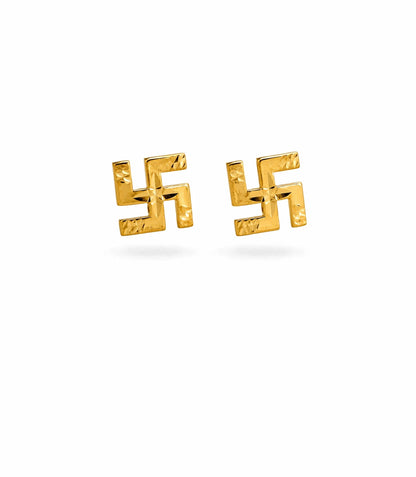 Gold Plated Swastik Blessing Stud Earrings