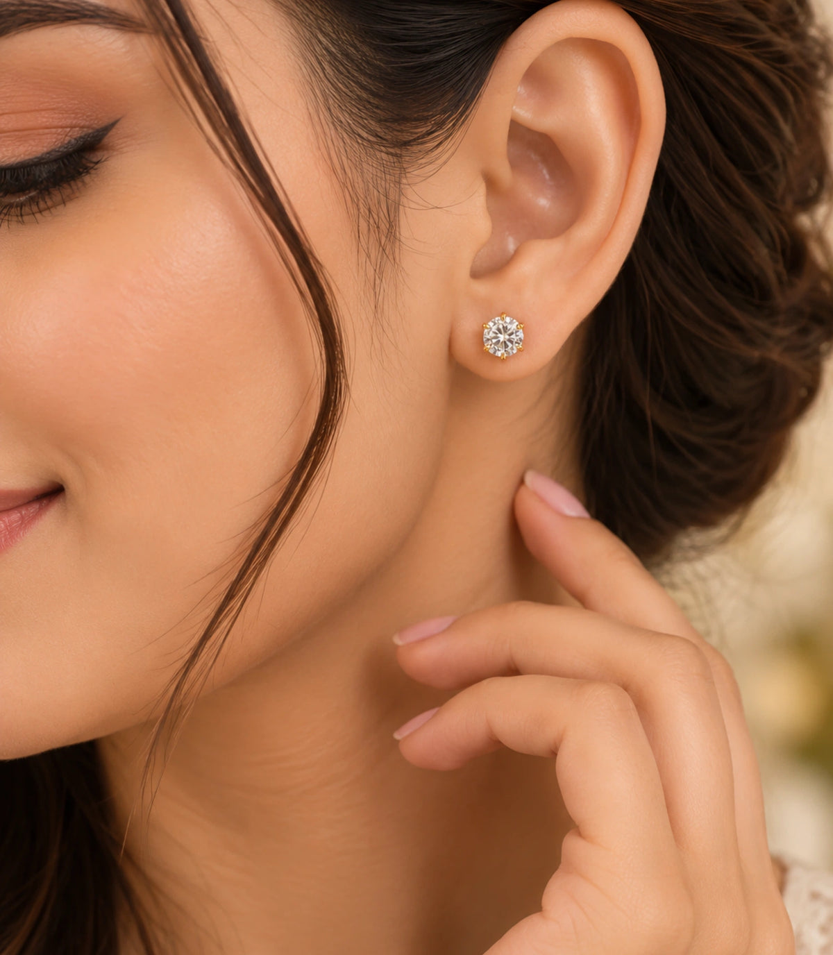 Gold Plated Sparkling AD Stud Earrings