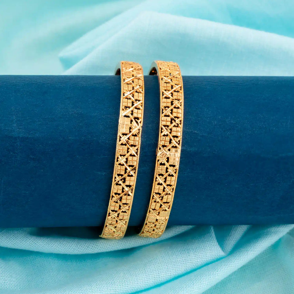 Gold Plated Geometric Design Bangle Set