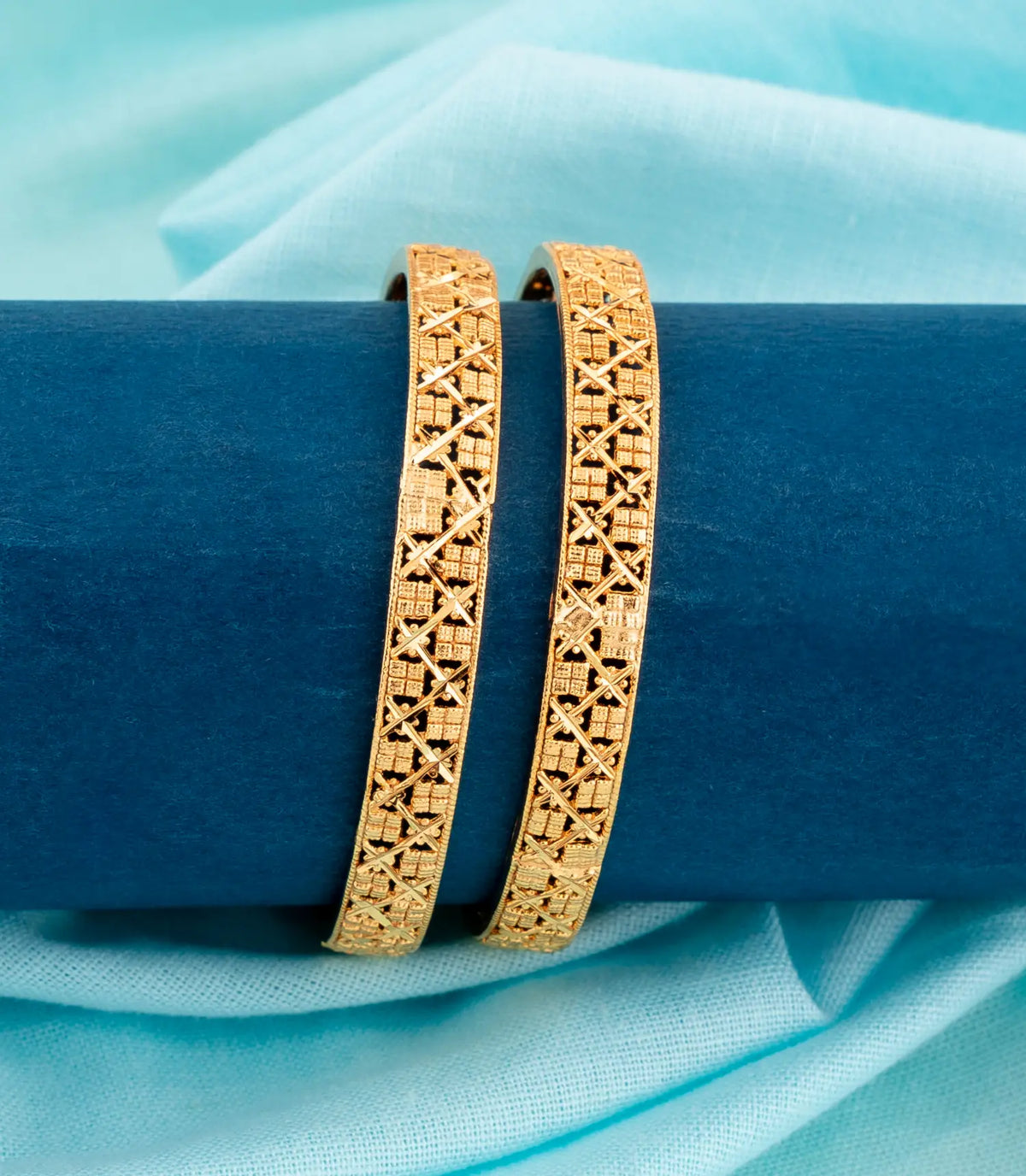 Gold Plated Geometric Design Bangle Set