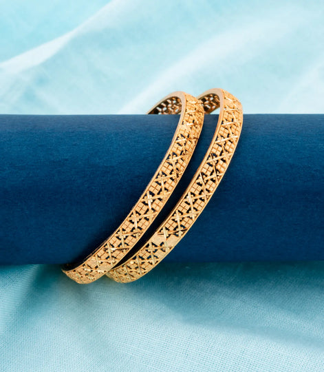 Gold Plated Geometric Design Bangle Set
