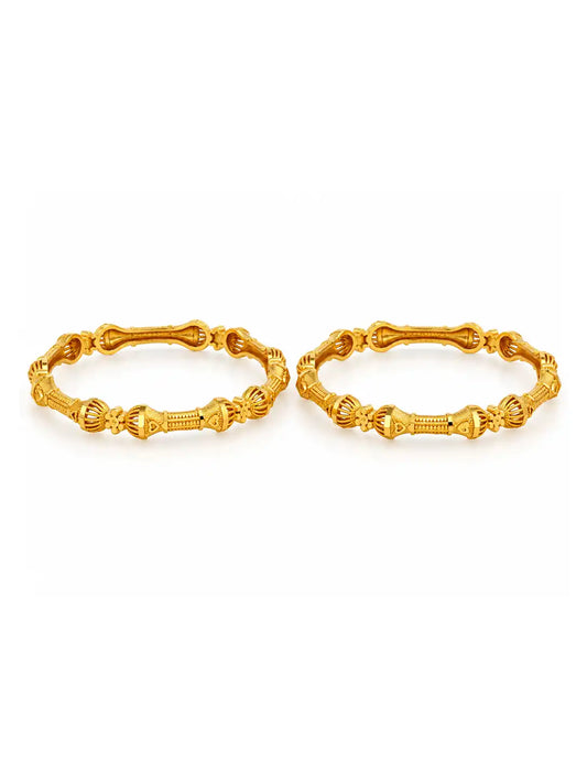 Gold Plated Royal Barrel Motif Bangle Set