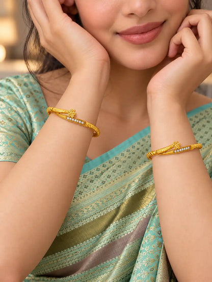 Gold Plated Floral AD Bangle Set