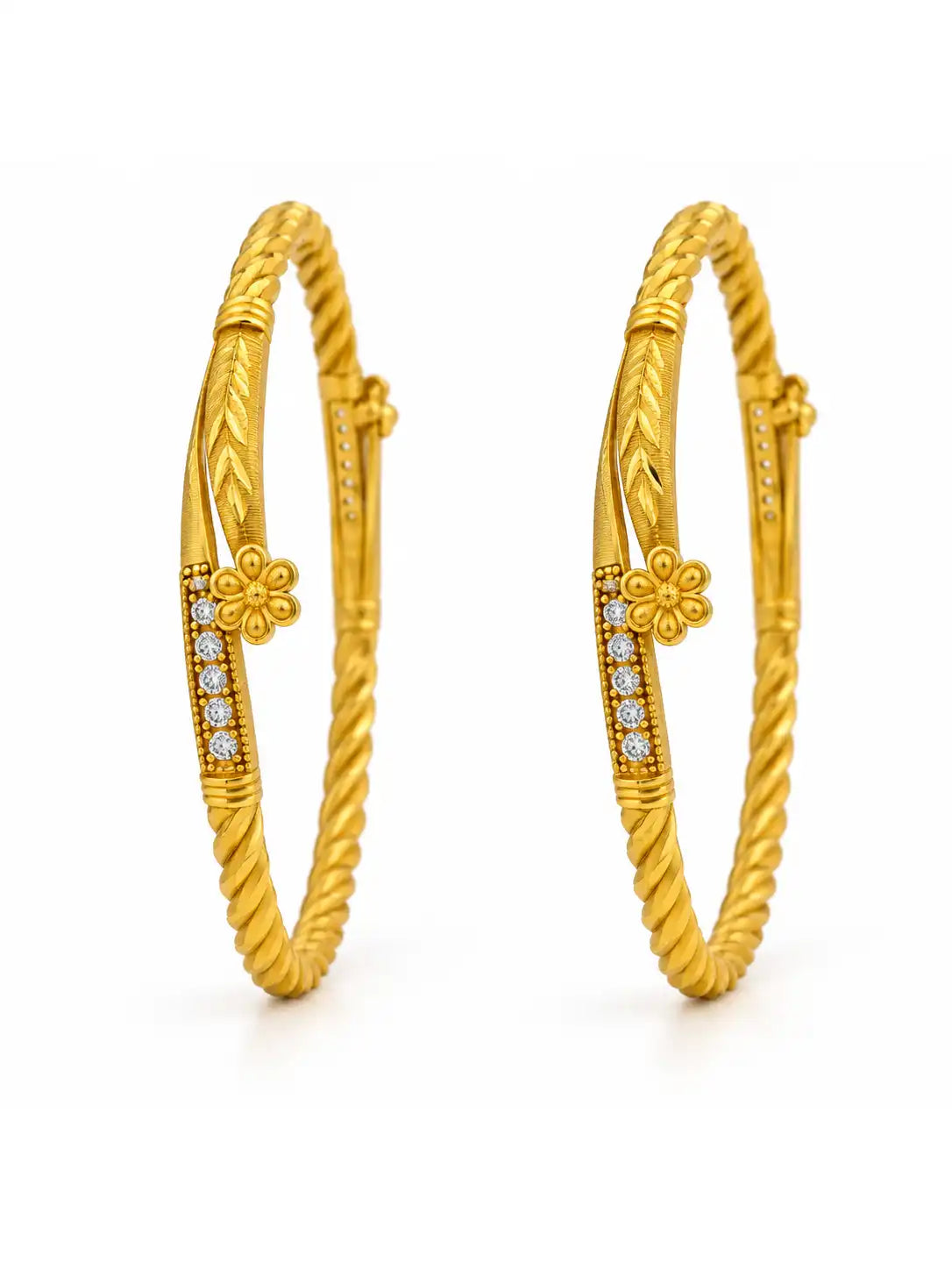 Gold Plated Floral AD Bangle Set