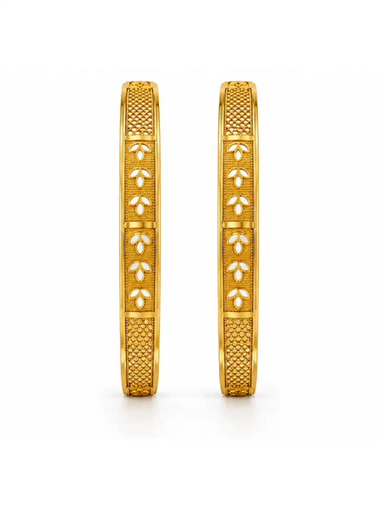 Gold Plated Minimal Floral Bangle Set