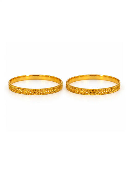 Gold Plated Grass Patterened Bangle Set