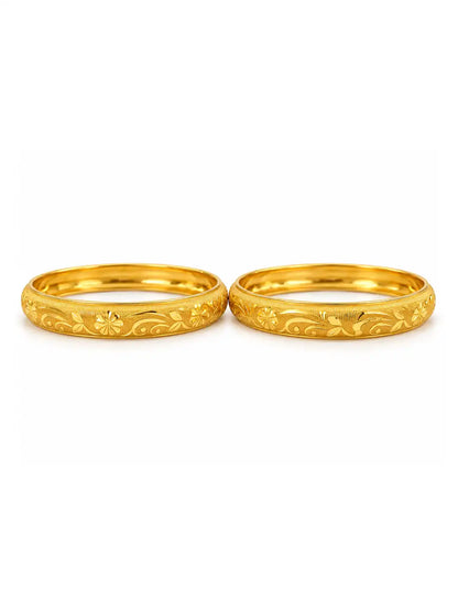 Gold Plated Engraved Floral Bangle Set