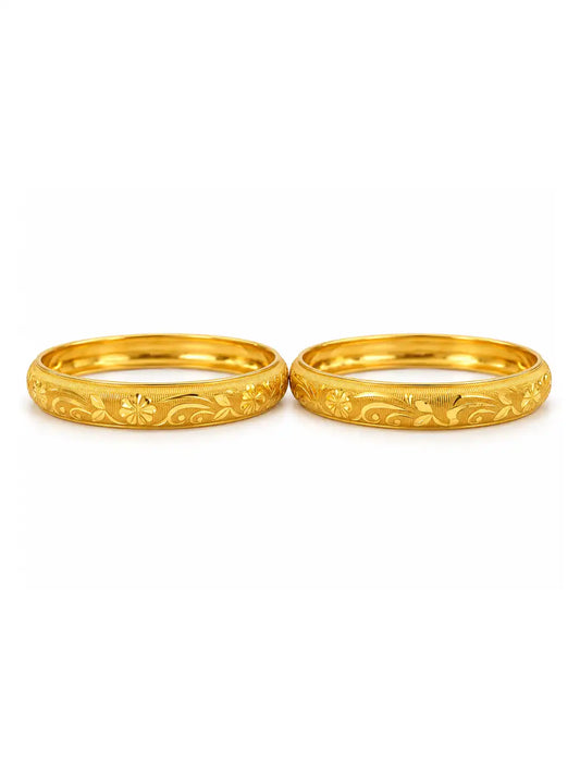 Gold Plated Engraved Floral Bangle Set