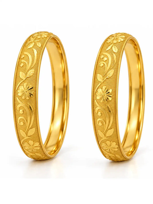 Gold Plated Engraved Floral Bangle Set