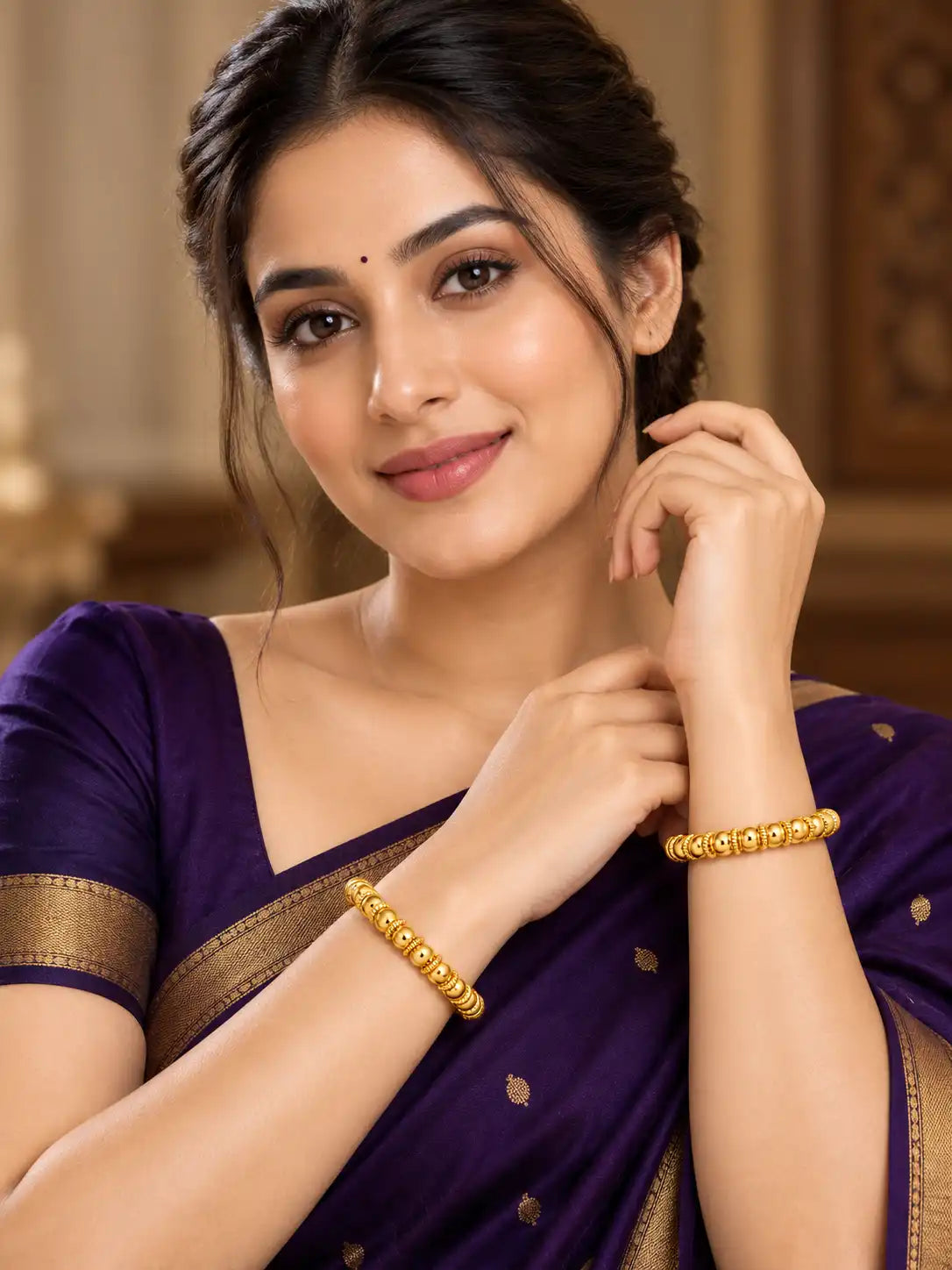Gold Plated Beads Design Bangle Set