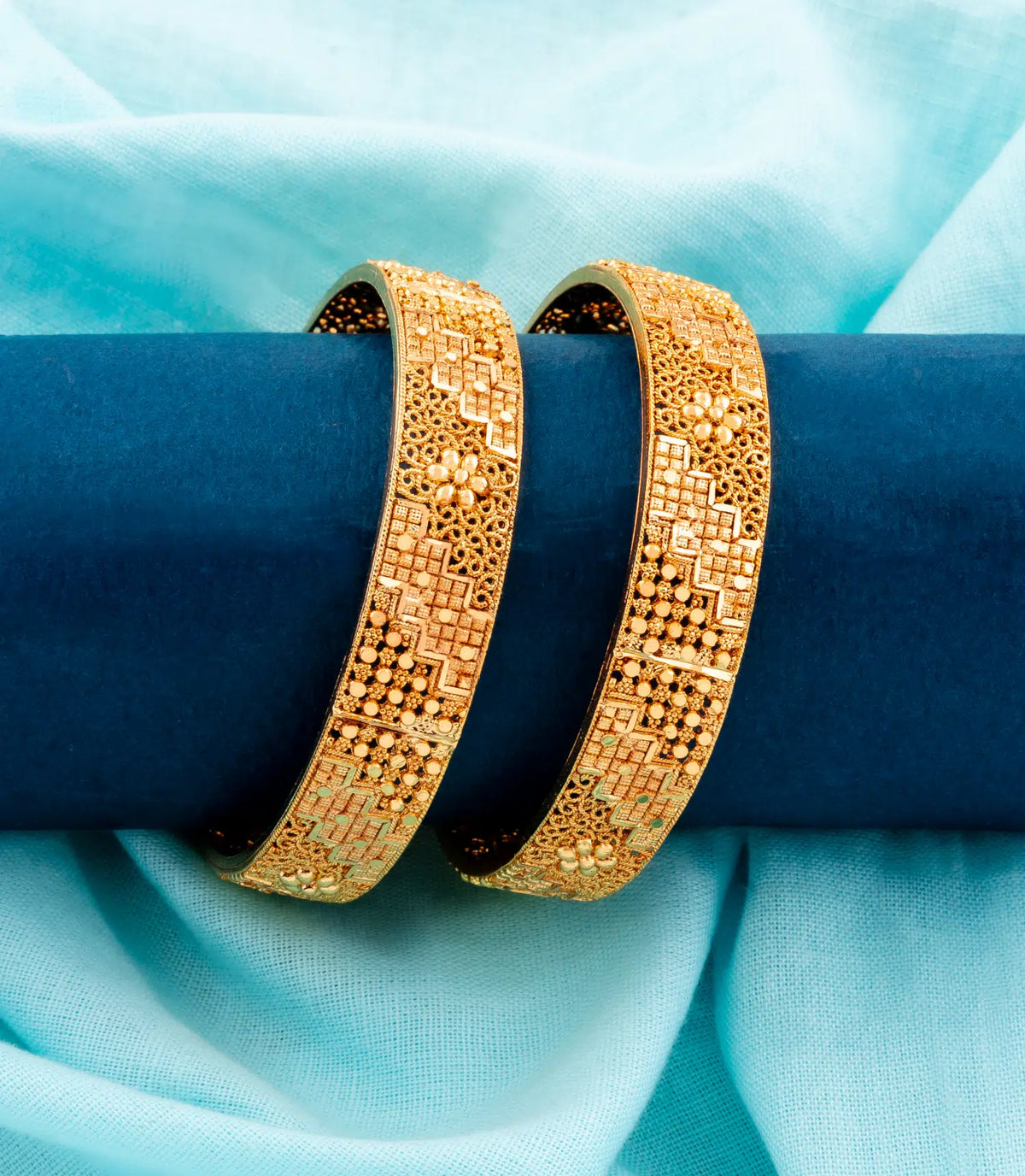 Gold Plated Filigree Motif Bangle Set