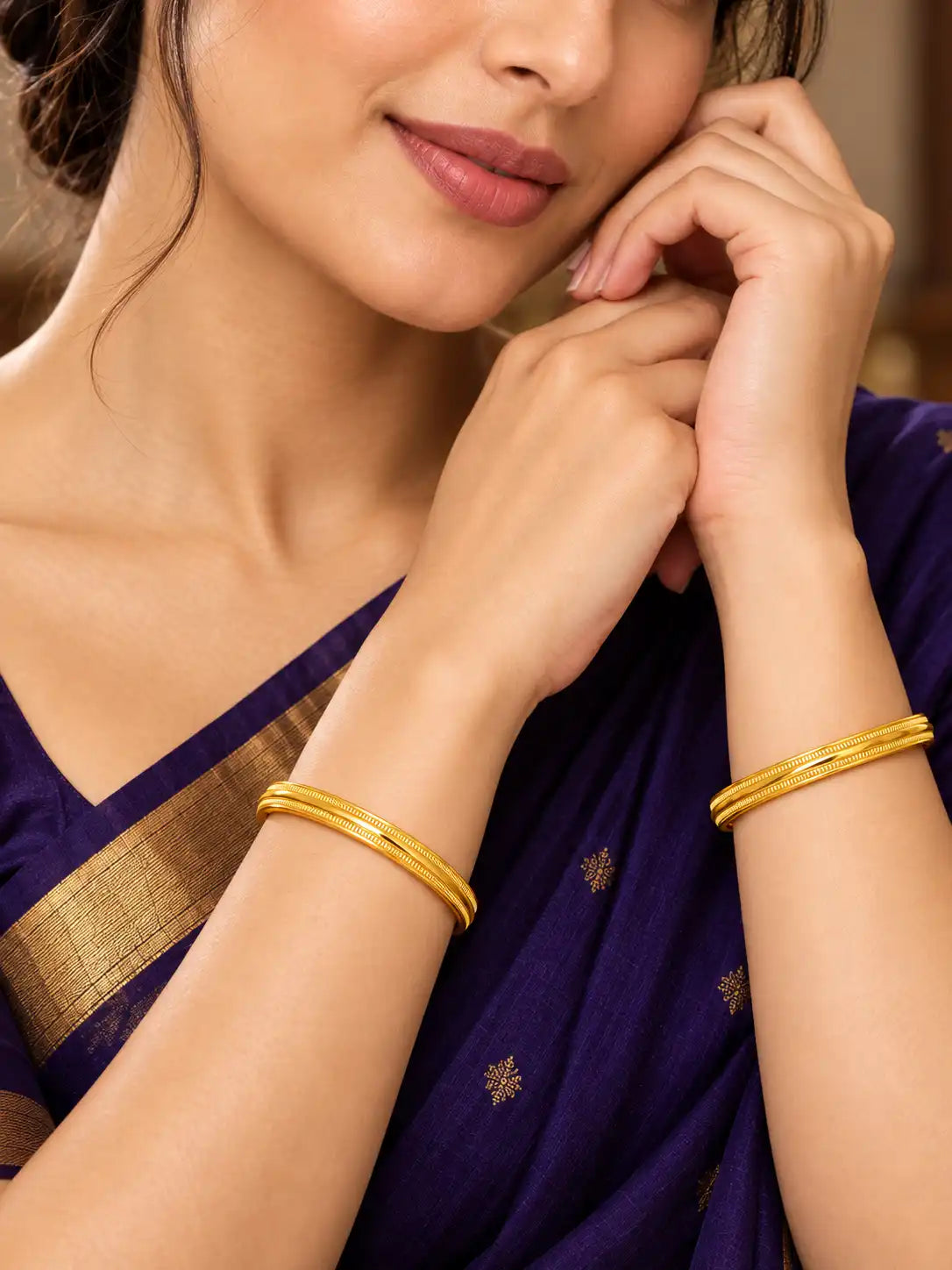 Gold Plated Textured Mesh Bangle Set