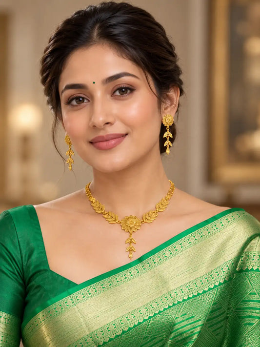 Gold Plated Ethnic Floral Simple Necklace Set