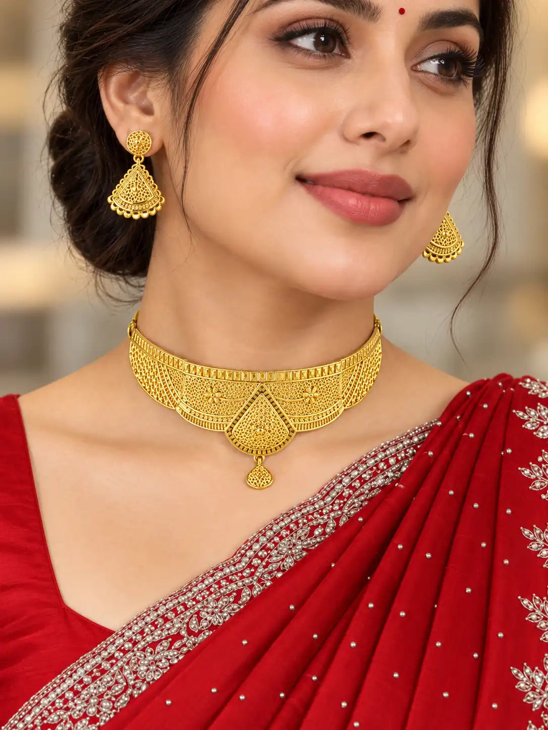 Gold Plated Wedding Filigree Choker Set