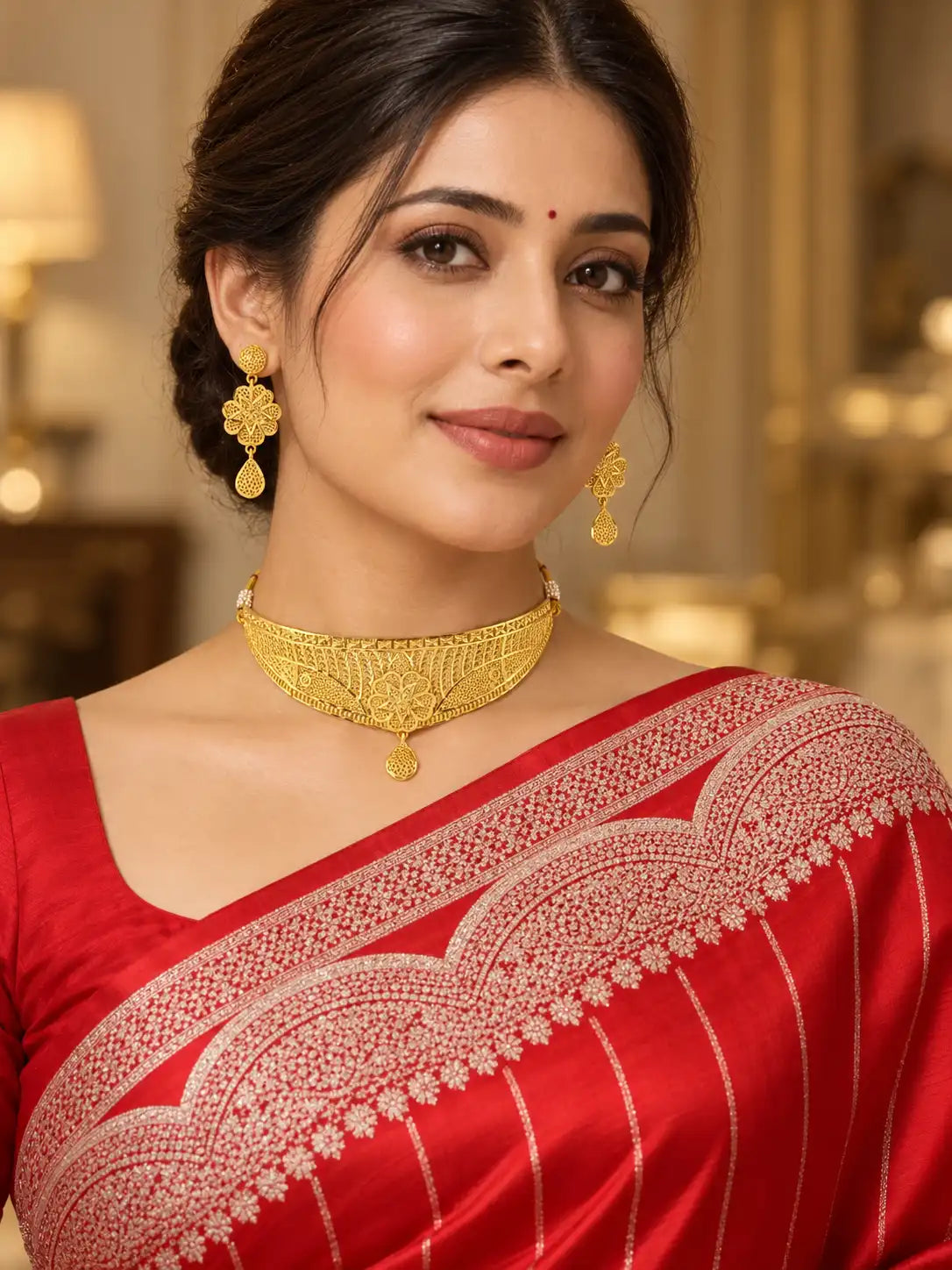 Gold Plated Wedding Floral Filigree Choker