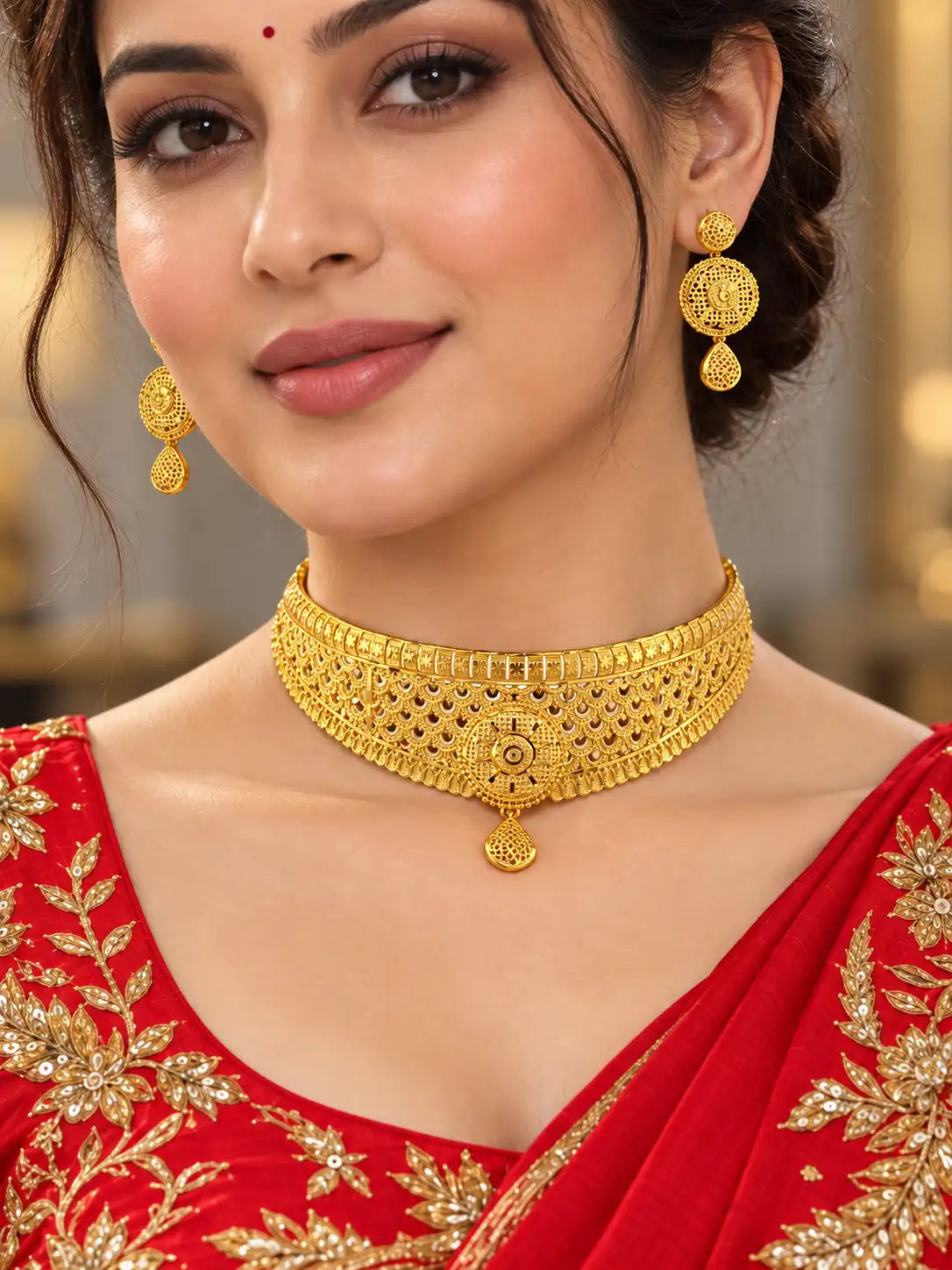 Gold Plated Wedding Moon Crest Choker