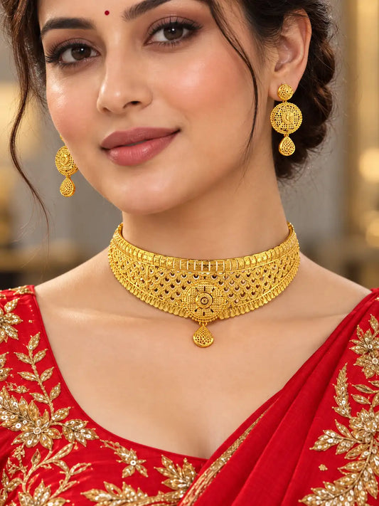 Gold Plated Wedding Moon Crest Choker