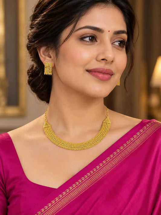 Gold Plated Festive Mesh Collar Necklace Set