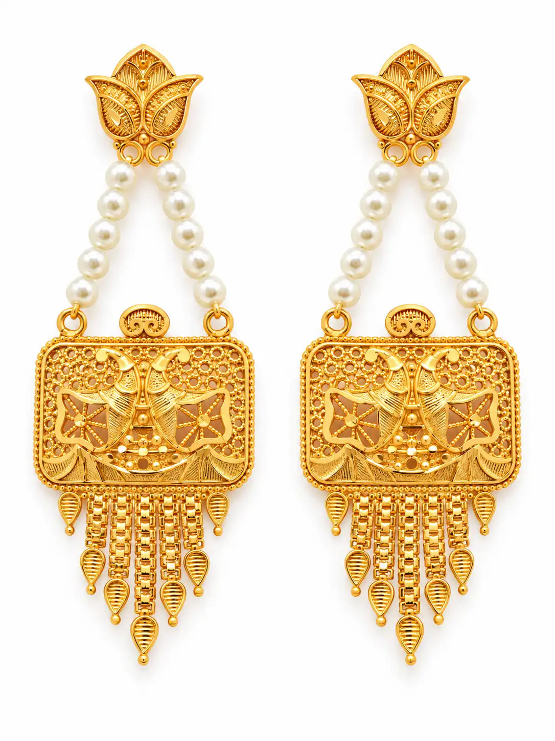 Gold Plated 4-Strand Pearl Long Necklace