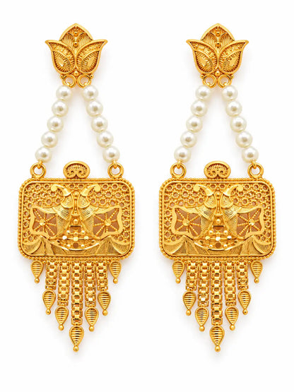 Gold Plated 4-Strand Pearl Long Necklace