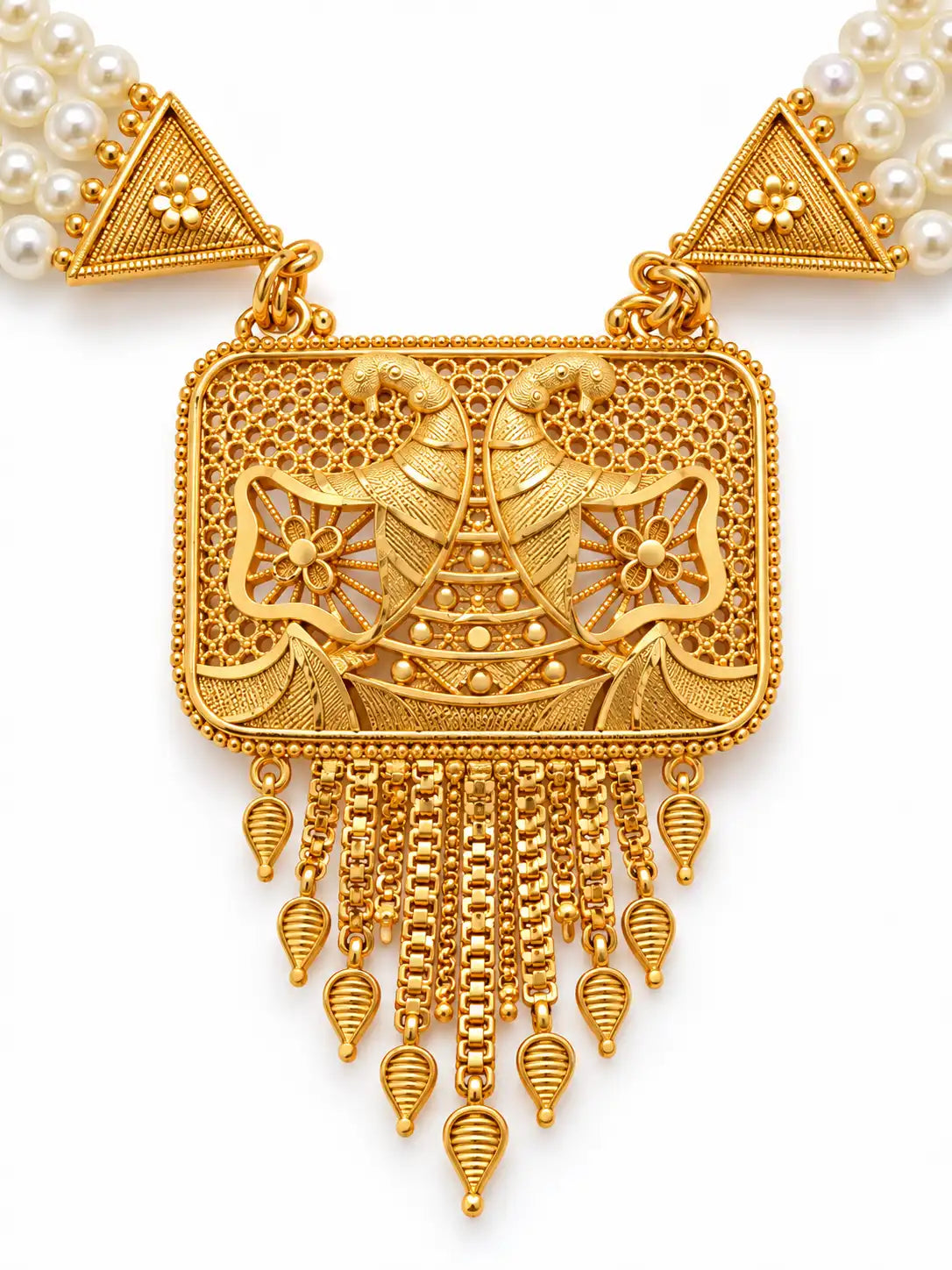 Gold Plated 4-Strand Pearl Long Necklace