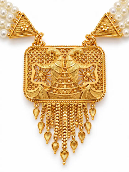 Gold Plated 4-Strand Pearl Long Necklace