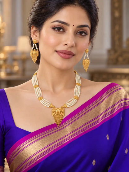 Gold Plated 4-Strand Pearl Long Necklace