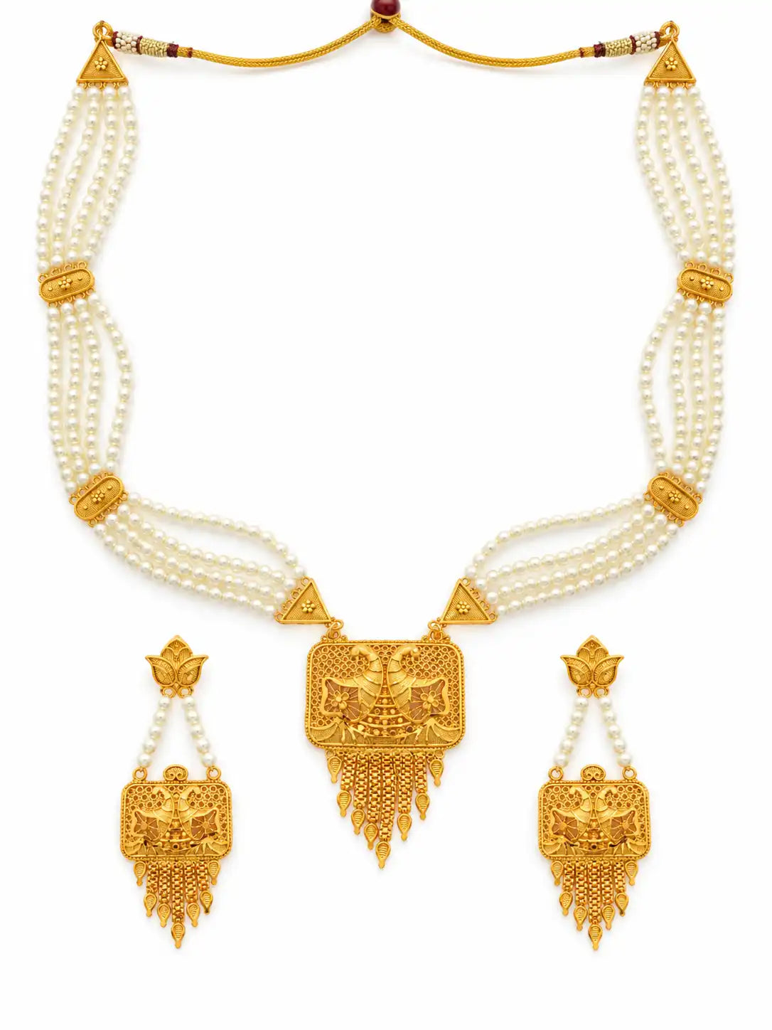 Gold Plated 4-Strand Pearl Long Necklace