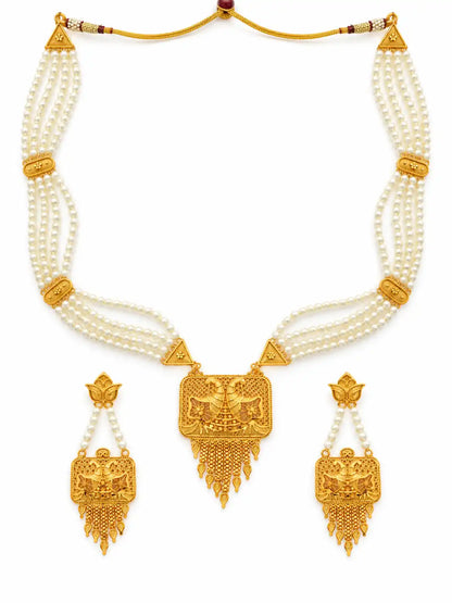 Gold Plated 4-Strand Pearl Long Necklace