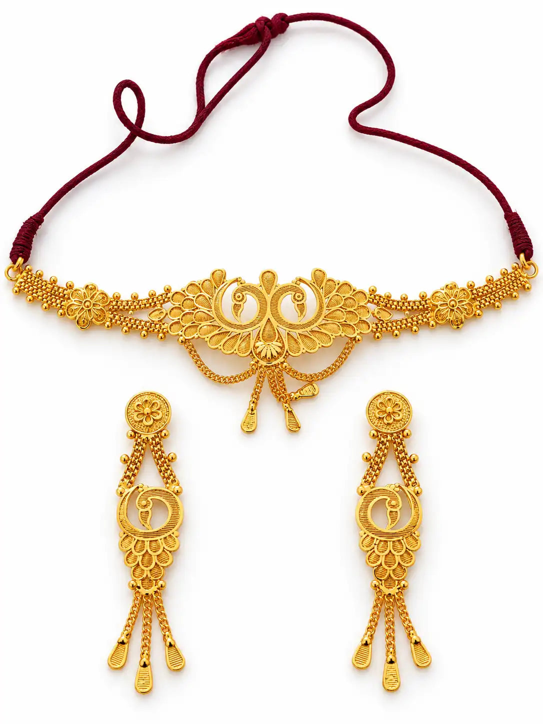 Gold Plated Twin Peacock Crest Choker Set