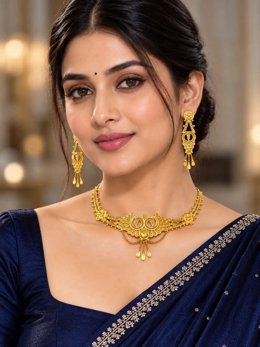 Gold Plated Twin Peacock Crest Choker Set