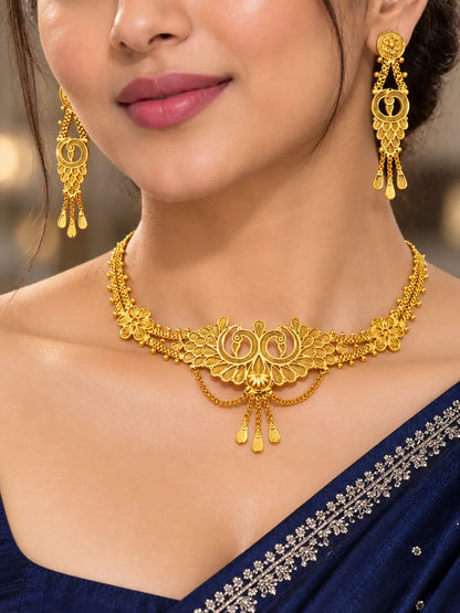 Gold Plated Twin Peacock Crest Choker Set