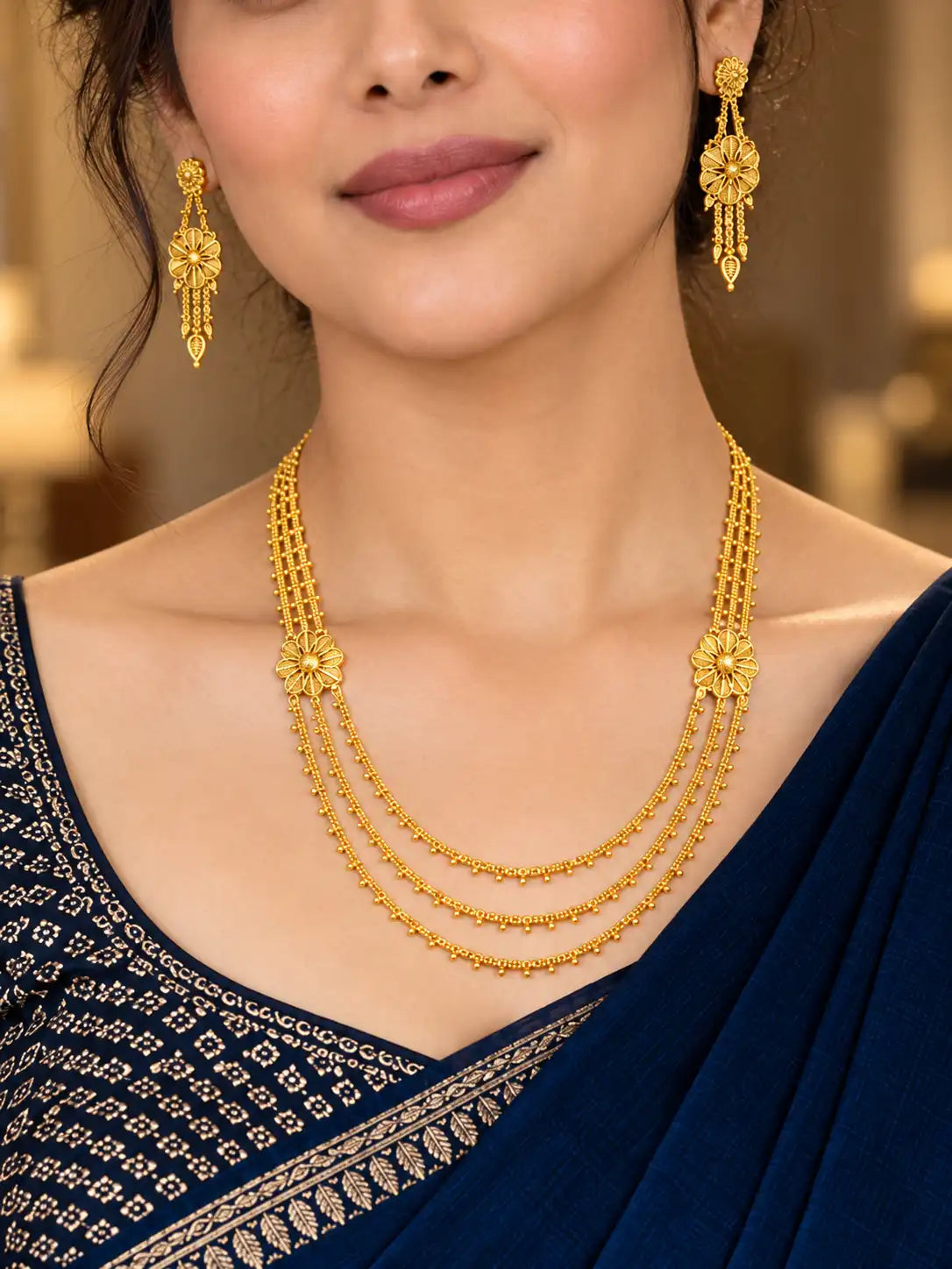 Gold Plated Wedding Layered Long Necklace