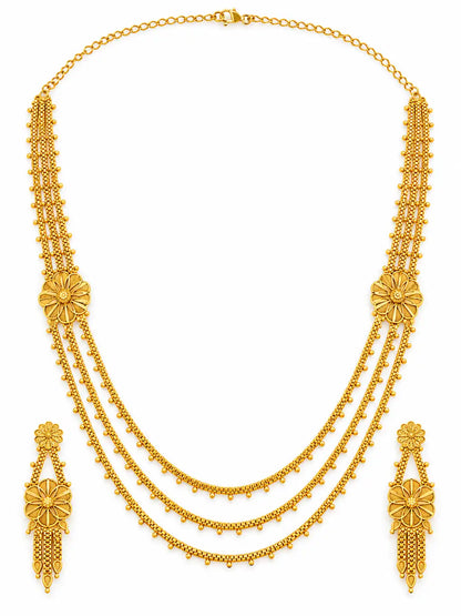 Gold Plated Wedding Layered Long Necklace
