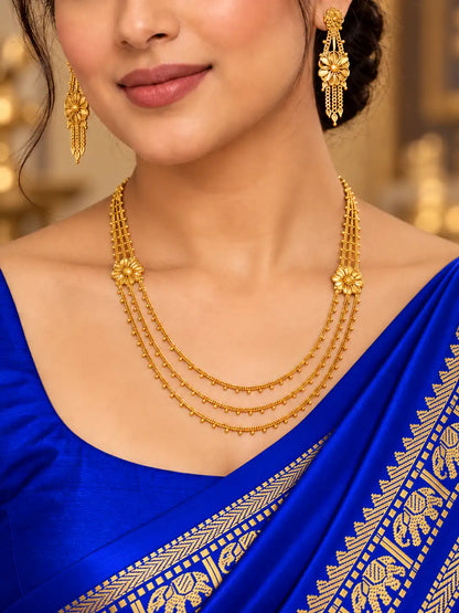 Gold Plated Wedding Layered Long Necklace