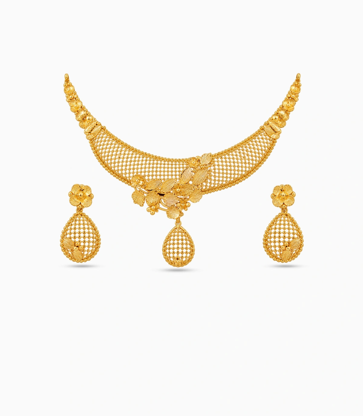 Gold Plated Floral Lattice Necklace Set