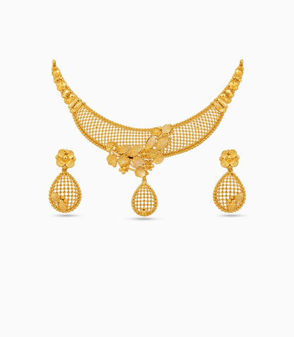 Gold Plated Floral Lattice Necklace Set