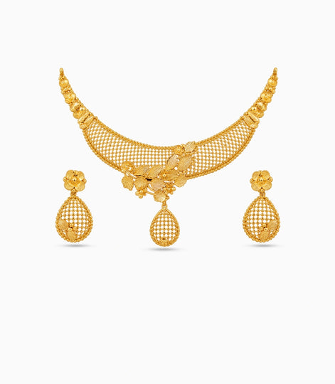 Gold Plated Floral Lattice Necklace Set
