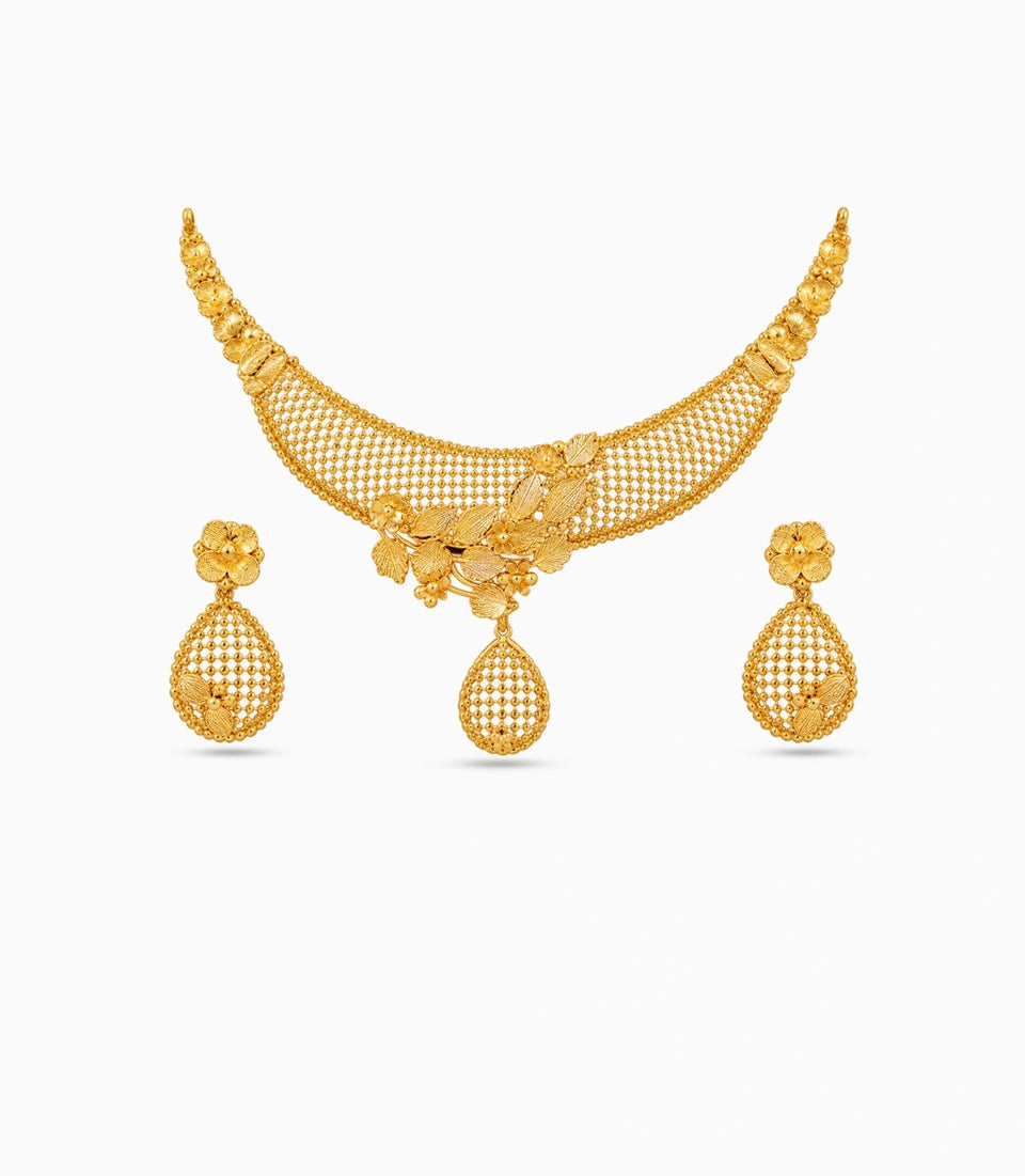 Gold Plated Floral Lattice Necklace Set