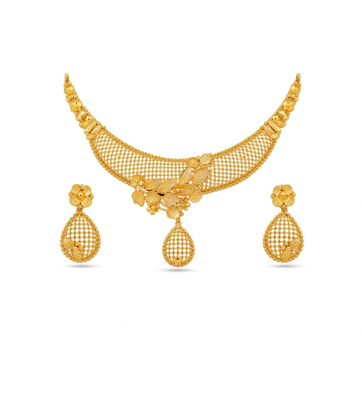 Gold Plated Floral Lattice Necklace Set